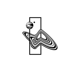 Hypnotic optical vector illustration. Abstract multidimensional waves, rectangle and a planet.