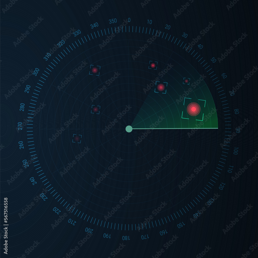 Poster radar screen background. vector sonar illustration. military scan system.