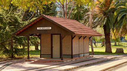 Fototapeta na wymiar Park with little train and rails