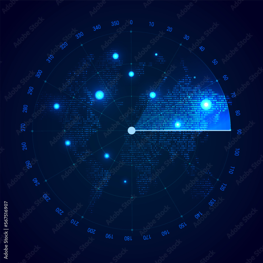 Poster radar screen background. vector sonar illustration. military scan system.