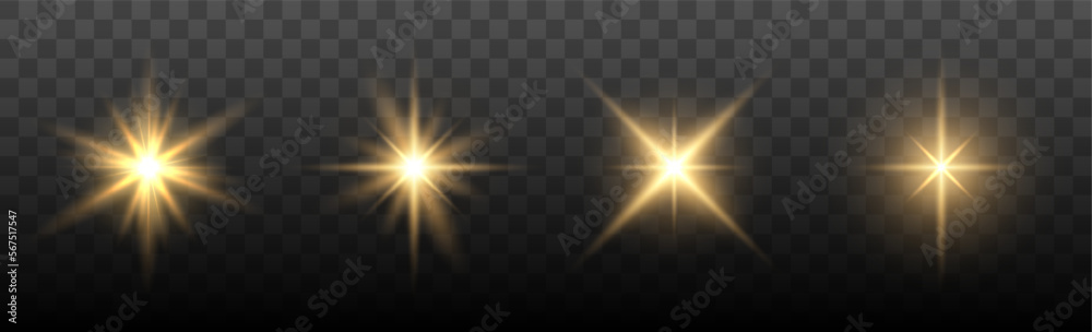 Sticker set of shine glowing stars. vector golden sparks isolated.