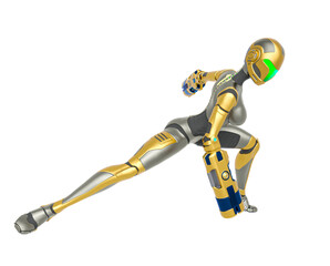 bot girl is kneeling and waiting for some action on side view