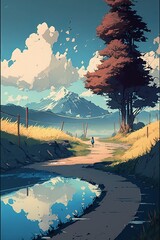 anime style landscape, naturehd-enhance