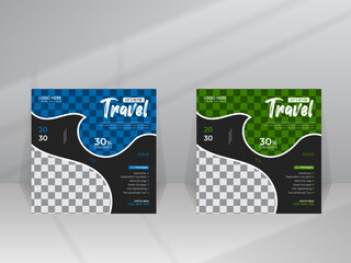 Travel Agency Social Media Holiday Discount Post Design Banner, Square Tour Flyer Template