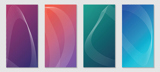 Abstract banners with a wave of thin lines. Bright gradient backgrounds. Collection of banners for social networks. Curved lines. Vector illustration
