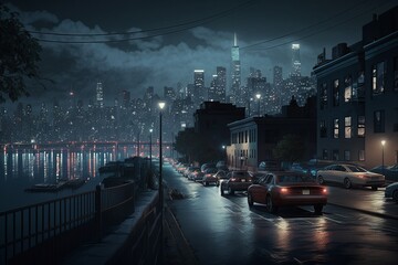 new york city, at night, realistic cinematic,hd-enhance