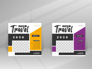 Travel Agency Social Media Discount Post Design Banner, Square Tour Flyer Template