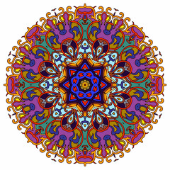 Vector hand drawn doodle mandala. Ethnic mandala with colorful tribal ornament. Isolated. Bright colors.