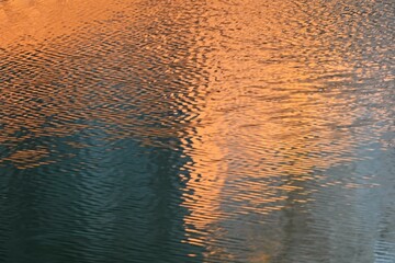 An image of reflections on the surface of the water. Background material of natural beauty.