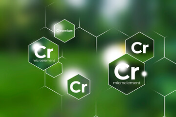 Immunity protection concept, Chromium. Hexagons with Chromium icon, blurry green background.