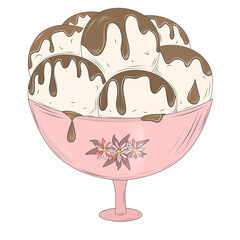 Ice cream in the form of balls with chocolate filling.