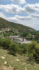 Fototapeta na wymiar Medieval Byzantine stone bridge over the river Kompsatos Rodopi Greece.