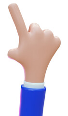 Cartoon character hand pointing gesture , Business clip art isolated on white background , png. One Finger  3D illustration, 3D render.