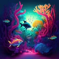 Obraz na płótnie Canvas Colorful underwater world, filled with exotic sea creatures, plants, and coral reefs.Generative AI
