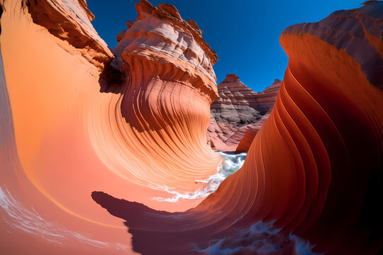 Amazing landscape view of Arizona Wave sunset time Coyote Buttes. Geology rock formation in Paria Canyon, Usa