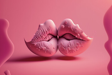 pink lips kisses on a pink unicolor background