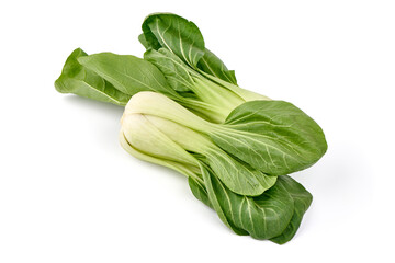 Fresh green Chinese cabbage, bok choy, pok choi or pak choi, isolated on white background.