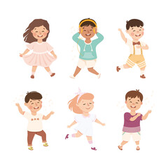 Energetic Children Dancing Moving to Music Rythm Vector Set
