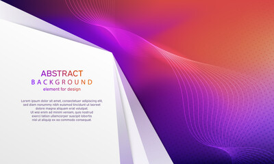 Minimal geometric abstract gradient background. Bright design texture. Colorful shiny wave with line. Curved wavy line. Dynamic shapes composition. Purple and Red. Pink and Orange. Vector illustration