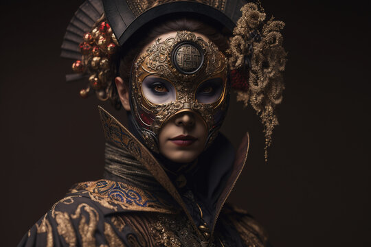 Portrait of an Asian Woman in Steampunk outfit - Generative AI