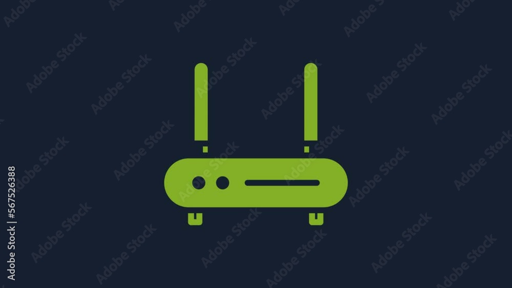Poster yellow router and wi-fi signal icon isolated on blue background. wireless ethernet modem router. com