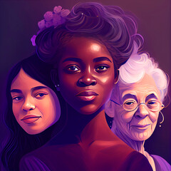 Illustration created by Generative AI technologyWomen day, three women Illustration created by Generative AI technology