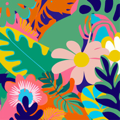 Colorful Summer Flowers Vector Graphic, Tropical Garden, Pattern