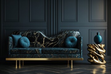 A blue cushion sofa in indoor room