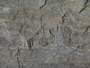 Rough side of Jespilite rock. Layers and levels on the surface of gray stone