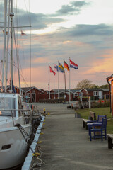 Hano Island, Sweden, 31 May 2022, port, Nordic flags