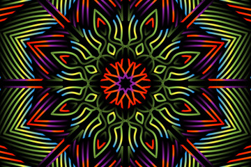 Beautiful colourful gradient flowers line art of traditional abstract symbol batik dayak ornament design template elements