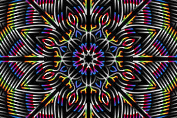 Beautiful colourful gradient flowers line art of traditional abstract symbol batik dayak ornament design template elements