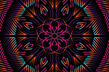 Beautiful colourful gradient flowers line art of traditional abstract symbol batik dayak ornament design template elements