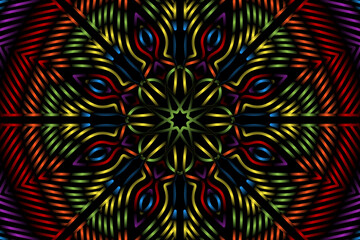 Beautiful colourful gradient flowers line art of traditional abstract symbol batik dayak ornament design template elements