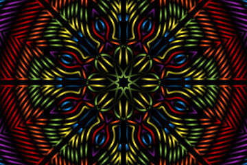 Beautiful colourful gradient flowers line art of traditional abstract symbol batik dayak ornament design template elements