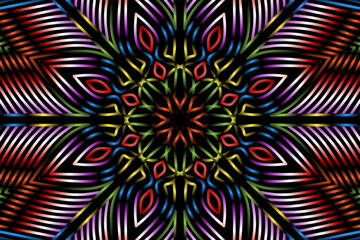 Beautiful colourful gradient flowers line art of traditional abstract symbol batik dayak ornament design template elements