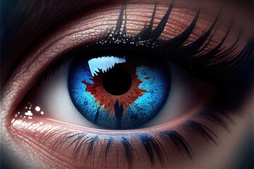Naklejka premium Closeup macro photorealistic illustration of a (somewhat) human eye made by generative AI