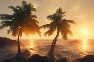 design product view sea coconut tree sunset sunlight sunproof concept 3d render illustration background - generative ai