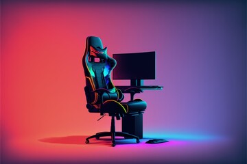 Fototapeta na wymiar Gamer setup illustration with gamer chair, gradient background. Generative AI