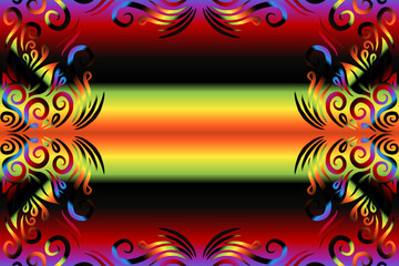 Beautiful frame colourful gradient flowers line art of traditional abstract symbol batik dayak ornament design template elements