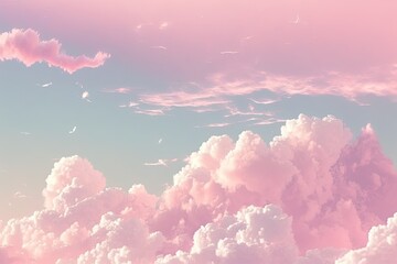 Pink Clouds on a Blue Sky, Dawn Hues, Baby Pink, Soft Light - Wallpaper, Background