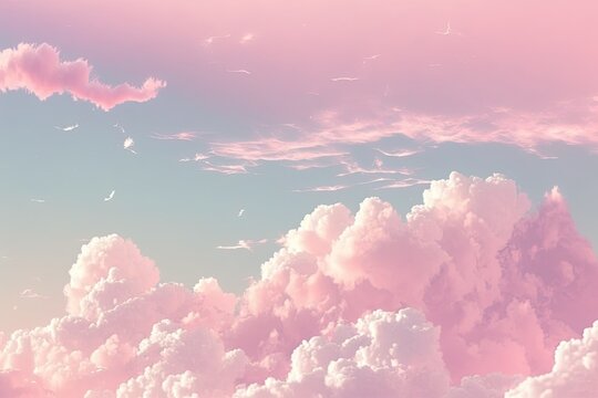 Pink Clouds on a Blue Sky, Dawn Hues, Baby Pink, Soft Light