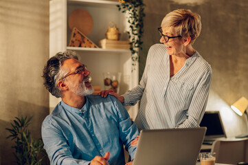 Fototapeta premium Senior couple using a laptop at home
