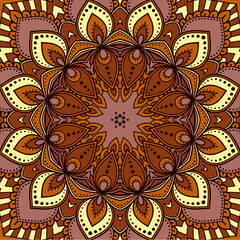 Seamless mandala pattern for printing on fabric or paper. Hand drawn background. Colorful, bright print.