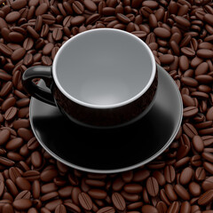 Ceramic coffee cup with coffee beans for americano, espresso, mocha, latte