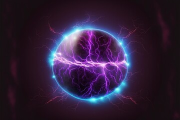 cartoon illustration, electric ball or plasma sphere with lightning, ai generative