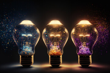 Idea Bulb Neon Background. Illustration Generative AI