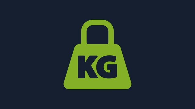 Yellow Weight icon isolated on blue background. Kilogram weight block for weight lifting and scale. Mass symbol. 4K Video motion graphic animation