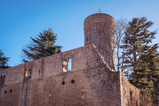 View of the medieval tower of Roccaverano, small city in the hilly region of Langhe (Piedmont, Northern Italy); this area is world famous for valuable wines and hazelnuts productions.