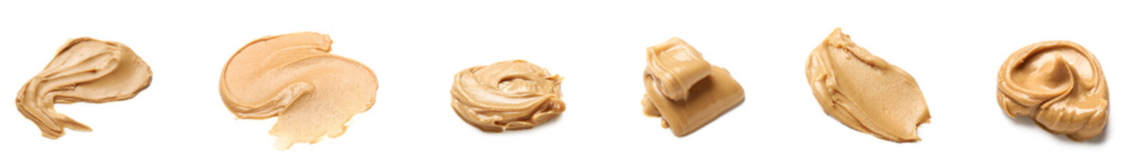Collage of nut butter isolated on white